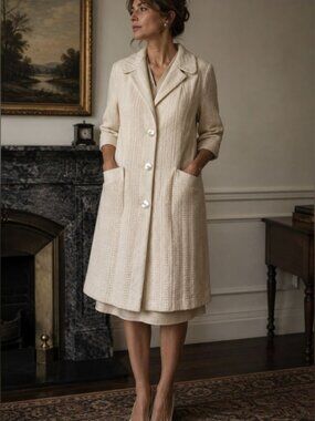 Vintage Marlborough Wool Coat Ivory Medium Old Money Quiet Luxury Classic Chic